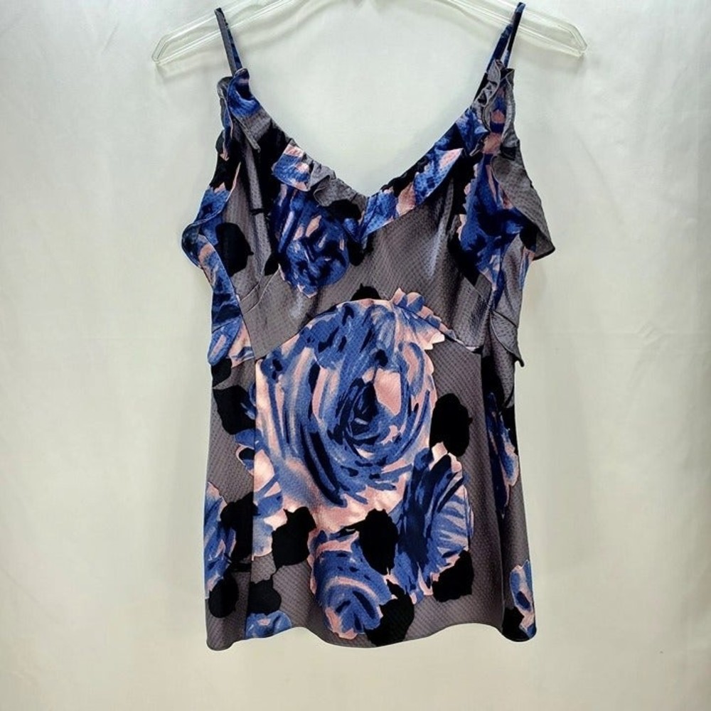 Rebecca Taylor Women's Grey Silk Floral Ruffled Cami Blouse 8